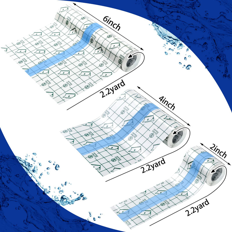 Nuanchu 9 Rolls Tattoo Aftercare Bandage Waterproof Transparent Stretch Adhesive Bandages Tape Clear Tattoo Film Wrap for Swimming, 3 Sizes(2 Inch, 4 Inch, 6 Inch Wide) 2 Inch, 4 Inch, 6 Inch Wide - BeesActive Australia