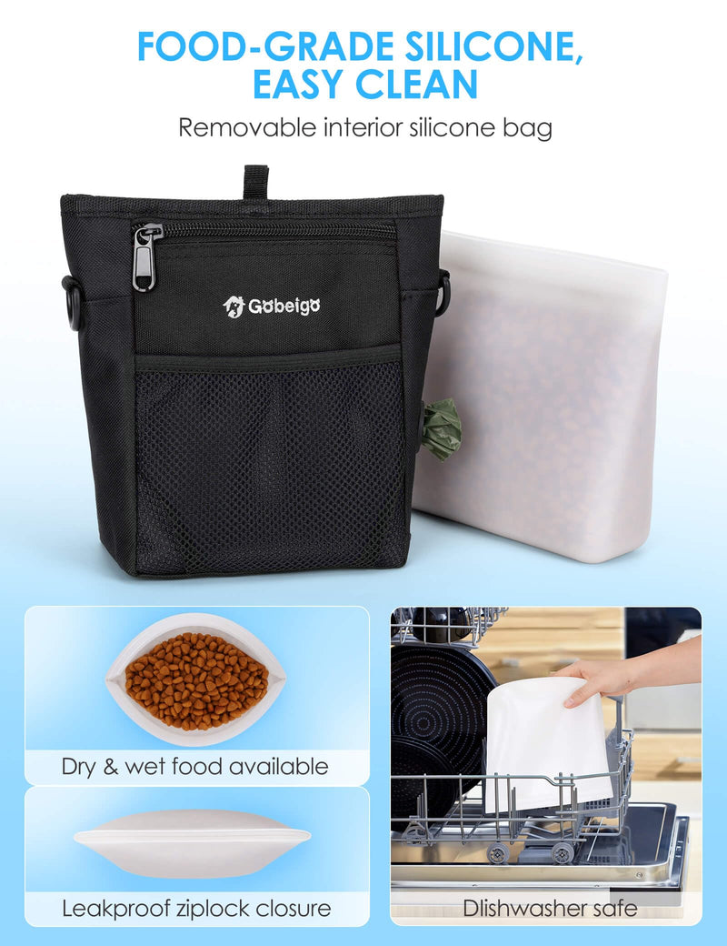 Gobeigo Dog Treat Pouch with Silicone Snack Bag, Front Pocket fits All Phones, 4 Cup Treat Bag with Training Clicker, Upgrade Stronger Magnetic Closure, 3 Ways to Wear Walking Fanny Pack (Black) Black - BeesActive Australia