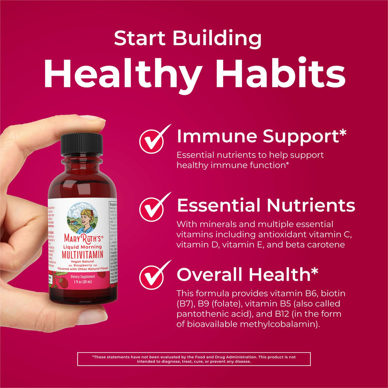 MARYRUTH'S Liquid Morning Multivitamin Travel Pack, Beauty, Vegan, 8 Pack | Mens & Womens Multivitamin, Vitamin A C D E B6 B12 Biotin Zinc, Beauty, Immunity, Vegan 1 Fl Oz (Pack of 8)
