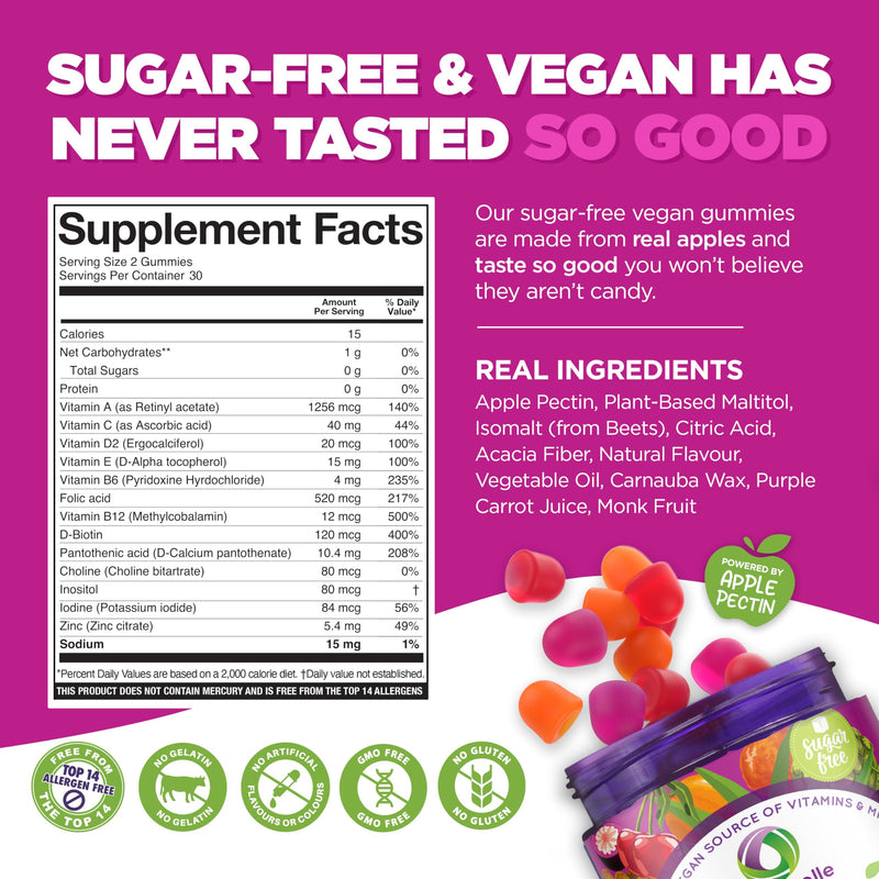 NUTRAMIN Daily Vegan Keto Multivitamin Gummies, Sugar-Free, 90 Count | Non-GMO Natural Vitamin C, D, Zinc for Immunity, Plant-Based, Nut-Free, Gluten-Free, Biotin, Vitamin A, B, B6, B12, 45-Day 90 Count (Pack of 1)