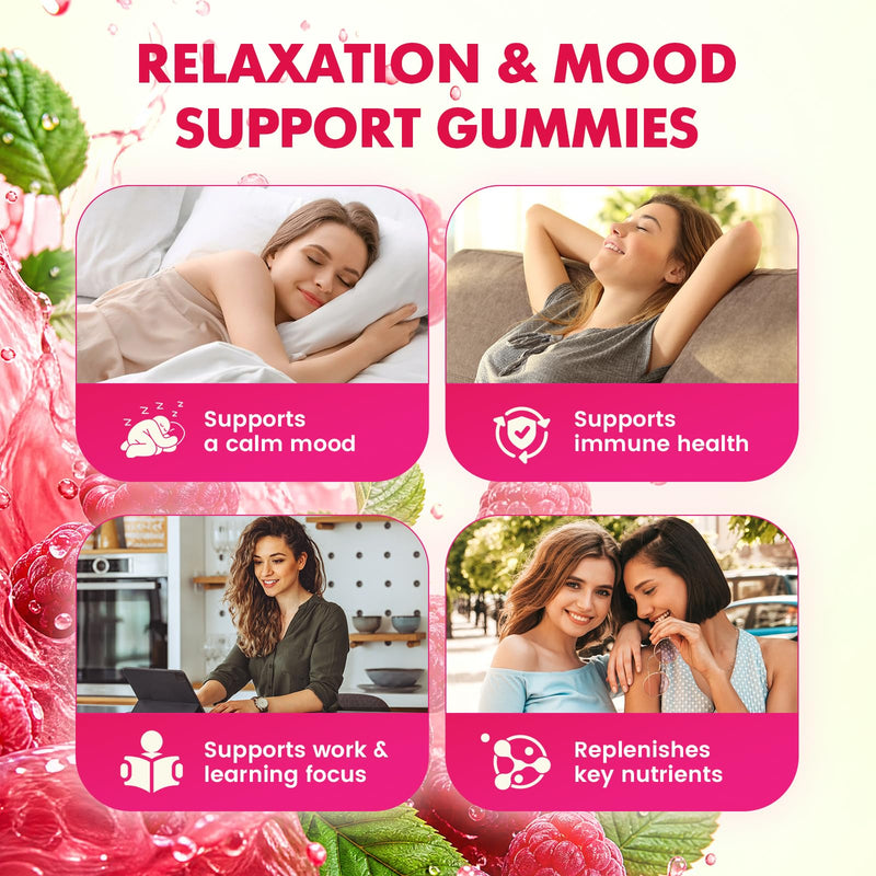 2 Pack 5-HTP 300mg Gummies with GABA + L-Theanine & Vitamin D3, Circadian Rhythm Support for Adults, Raspberry Flavor, 120 Gummies 2pack