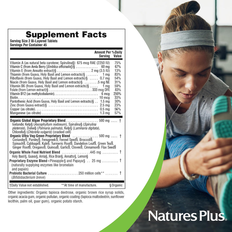 NaturesPlus Ultra Juice Green - 90 Bi-Layered Tablets, Pack of 2 - Supports Immune Health, Digestion & Energy Production - Organic, Non-GMO, Vegan, Gluten Free - 90 Total Servings 90 Count (Pack of 2)