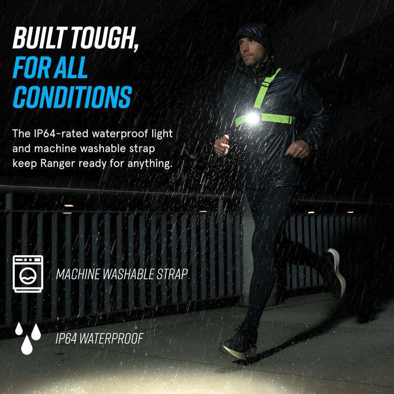 noxgear Ranger Chest Light - Super Bright 500 Lumen Reflective Running Vest, USB-C Rechargeable, Adjustable Fit, Waterproof Running Light with Detachable Flashlight, 5 Hour Burn Time - BeesActive Australia