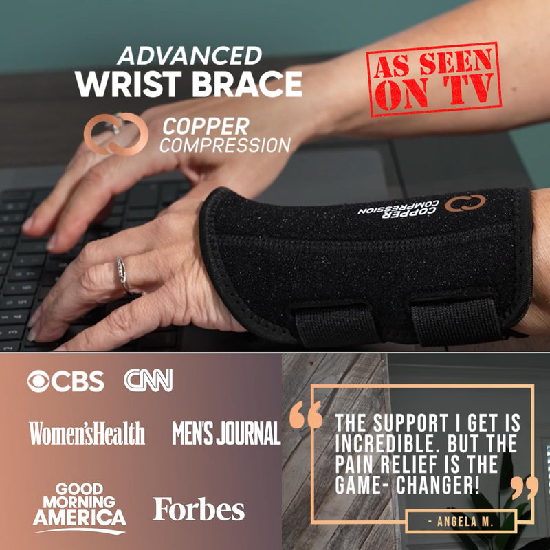 Copper Compression Advanced Wrist Brace - Copper Infused Adjustable Orthopedic Support Splint for Pain, Carpal Tunnel, Arthritis, Tennis Elbow, Tendinitis, RSI, Ganglion Cyst for Men Women Left L/XL Left Hand Large/X-Large (Pack of 1)