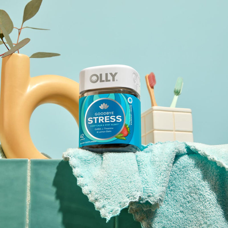 OLLY Goodbye Stress, Stress Support* Supplement, 50mg L-Theanine - 42 Count 42 Count (Pack of 1)