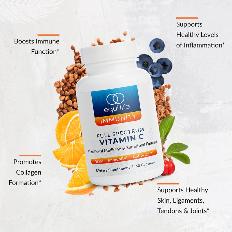 Equilife Full Spectrium Vitamin C Supplement, with Quercetin, 60 Capsules | Antioxidant Formula to Boost Immune Function | Promote Collagen Formation & Stress Reduction | Gluten Free | Non-GMO Capsule