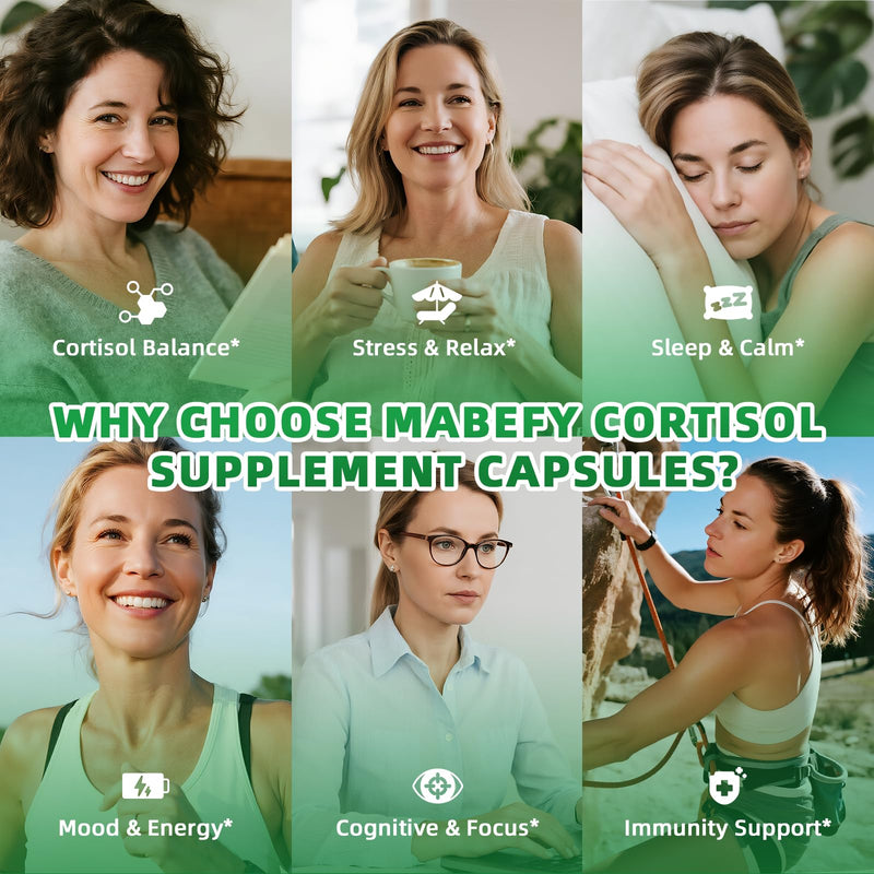 MABEFY Cortisol Supplements for Women/Men, 60 Capsules for 30 Days | 10 in 1 Cortisol Manager Reducer Lower Detox Balance with Magnesium, L-Theanine for Stress, Sleep, Calm, Mood Support 60 Count (Pack of 1)