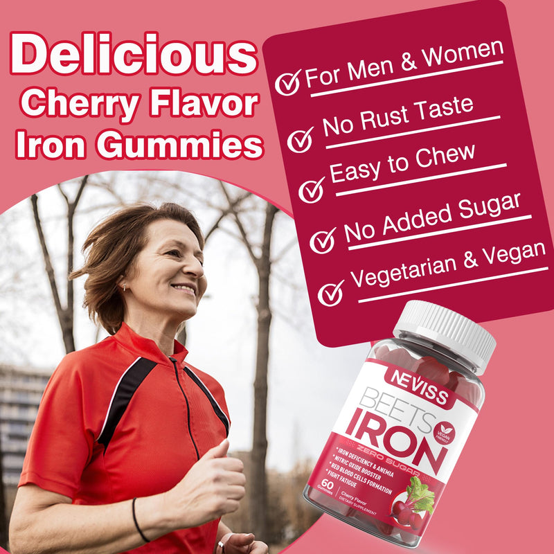 Iron Gummies Supplement for Women, Vitamin C & Beet Root, Vegan, Sugar Free | with Methyl B12, Folate, Increase Iron Levels, Energy Support, Fight Fatigue, Gentle on Stomach, High Absorption, 120 Count 60 Count (Pack of 2)