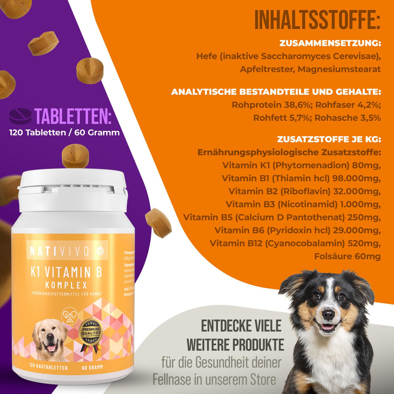 NatiVivo® Premium Dog K1 Vitamin B Complex high dosage including B12 and folic acid. Strong nerves through everyday life! Tablets Made in Germany! Dog - BeesActive Australia