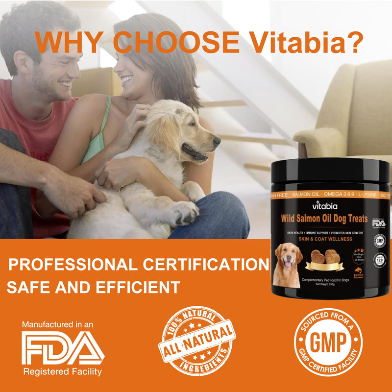 Salmon Oil Dog Chews with Omega 3 6 9 & Probiotics | Dog Skin & Coat Supplement for Itchy Skin, Dry Skin & Shedding | Dog Allergy & Gut Health Support | Soft Chews for Dogs | 120 Chews