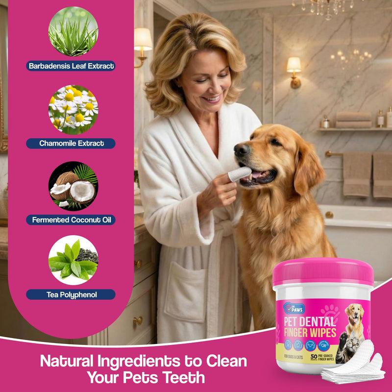 Pet Dental Finger Wipes - Natural Ingredients, Easy to Use Dog Teeth Cleaning Wipes for Effective Dog Teeth Cleaning - Ideal Dog Dental Wipes for Optimal Oral Hygiene Unscented