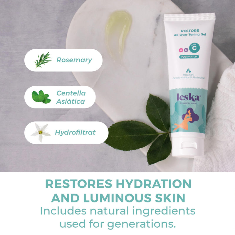 Leska Maternity Post-Pregnancy Gel | STAGE C: RESTORE All-Over Toning Gel (Postpartum) | Part of a Complete 3 Part Pregnancy Skin Care System | New Mom Gifts (4oz) 9+ Months, Toning Gel 1-Pack