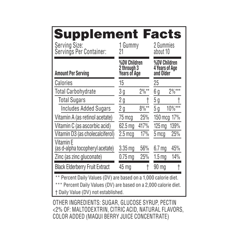 Zarbee's Elderberry Gummies for Kids with Vitamin C; Zinc & Elderberry; Daily Childrens Immune Support Vitamins Gummy for Children Ages 2 and Up; Natural Berry Flavor;,21 Count (Pack of 2) 21 Count (Pack of 2)