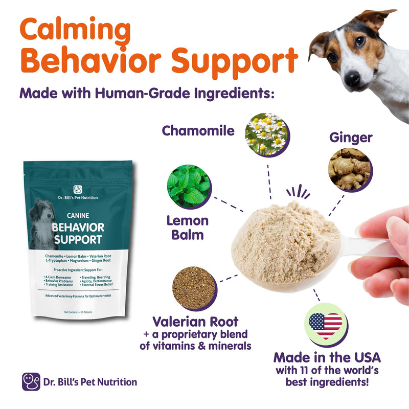 Dr. Bill’s Canine Behavior Support | Calming Supplement for Dogs with Stress or Anxiety | Chamomile, Lemon Balm & Valerian | Aids Training & Behavior Management - PawsPlanet Australia