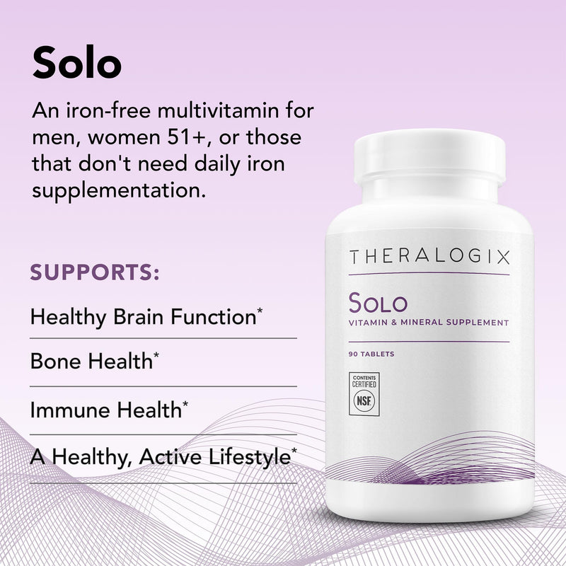 Theralogix Solo Multivitamin Without Iron – Daily Wellness, NSF Certified | Supports healthy metabolism, brain function & immune health in men & women.*