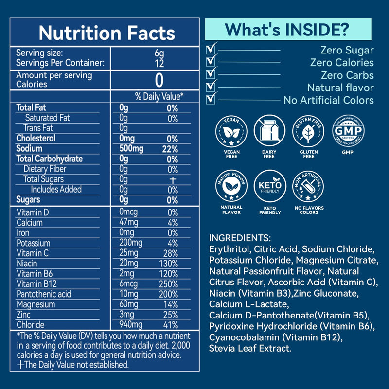 Electrolytes Powder Packets - Sugar Free & Zero Calorie Liquid Daily Drink Mix - Instant Hydration & Energy Supplement with 6 Electrolytes and 5 Vitamins, Keto Friendly & Vegan - 12 Sticks Citrus Passion Fruit 2.54 Ounce (Pack of 1)