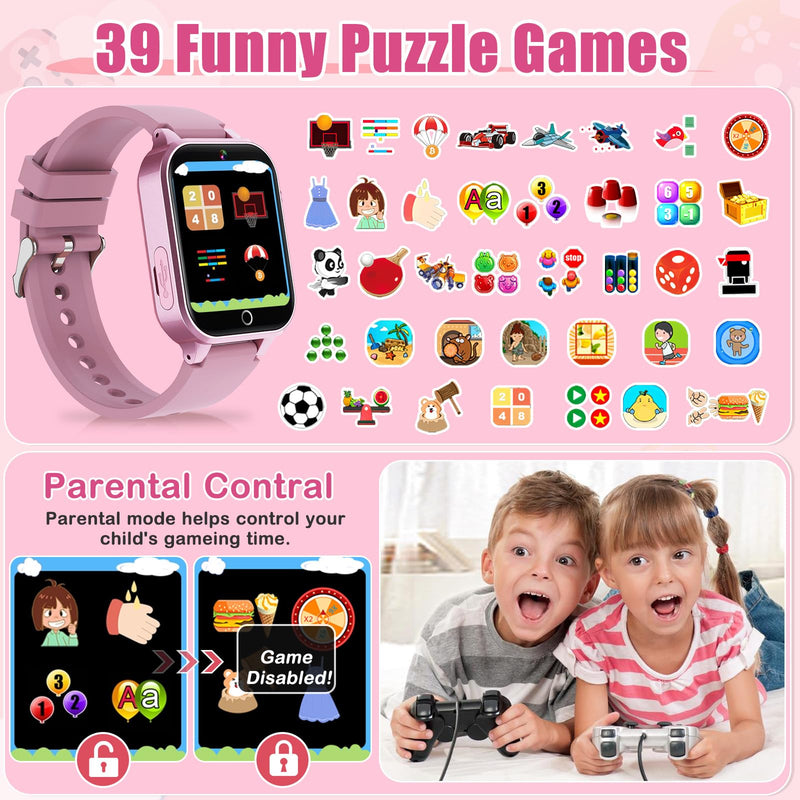 Zeacool Kids Smart Watch, Smart Watch Toys with 39 Games, Camera Video Recorder Music Alarm Calculator Calendar Pedometer Stopwatch Flashlight Gift Toys for 3-12 Years Old Boys and Girls (Pink) Pink - BeesActive Australia