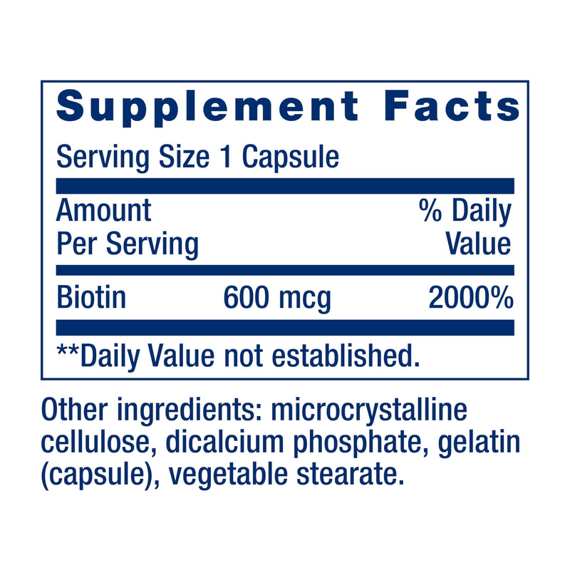 Life Extension Biotin 600 mcg Vitamin B7 Support Supplement for Beautiful Hair, Nails & Beyond – Gluten-Free, Non-GMO - 100 Capsules | Supports Hair, Nail & Skin Health, Non-GMO & Gluten-Free Vitamin B7