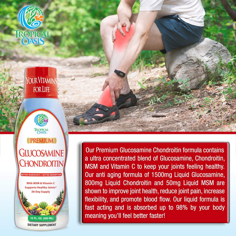 Tropical Oasis–Premium Liquid Glucosamine Chondroitin & MSM- Liquid Joint Support Formula 1500mg Glucosamine, 800mg Chondroitin, & 500mg MSM - 16 Fl Oz Tropical 16 Fl Oz (Pack of 1)
