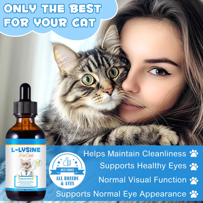 L-Lysine for Cats, Immune Support Supplement, Sneezing, Cold, Runny Nose, Feline Respiratory, Watery Eyes, Roast Chicken Flavor,2oz (60mL)