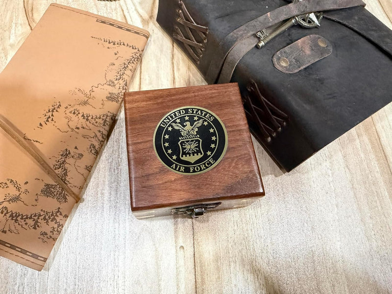 U.S. Air Force Compass with Leather Case - Military Appreciation Gift for Men and Women In Air Force Wood Box - BeesActive Australia