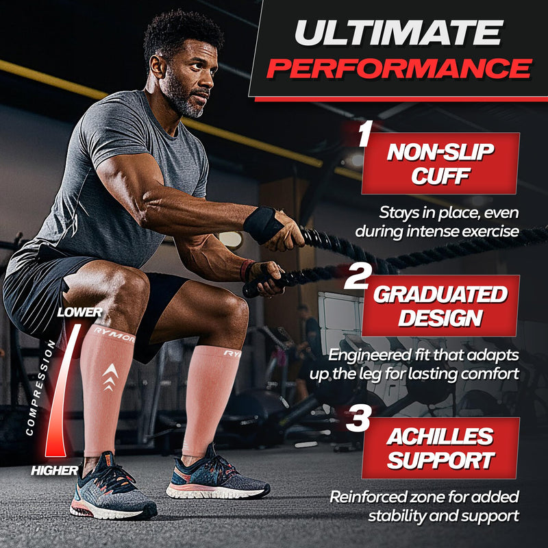 Rymora Calf Compression Sleeves Men Women - Leg Compression Sleeve Footless Socks - Shin Splint Relief Fitness Running Medium Rose Coral - BeesActive Australia