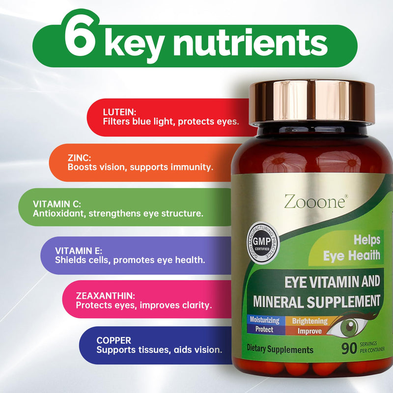 Lutein and Zeaxanthin Eye Vitamins, Eye Vitamin and Mineral Supplement with Vitamin C E Zinc Copper, Vision Support for Macular Degeneration, Eye Health Pills for Adults & Seniors, 90 Capsules 1 - BeesActive Australia