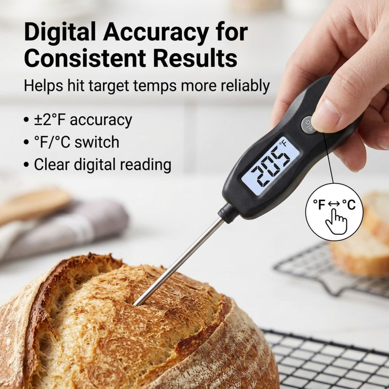 Meat Thermometer Digital with Backlight – Instant Read Food Thermometer Waterproof for Cooking BBQ Grilling Steak Bread Baking Turkey Candy Oil Liquid (Black) Black