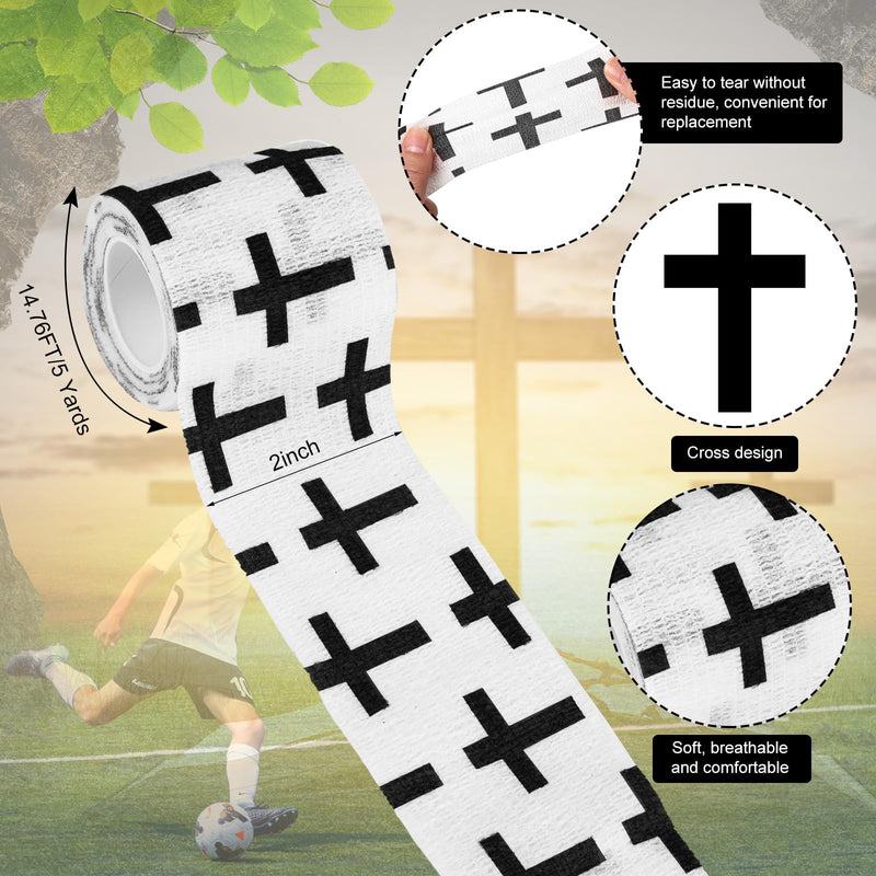 Geiserailie 12 Pack Christian Athletic Tapes 2 Inch x 5 Yards Self Adhesive Bandages Sports Wraps Breathable Elastic Wrap Non Woven Bandage for Wrist, Ankle, Baseball Football(White) White, Black - BeesActive Australia