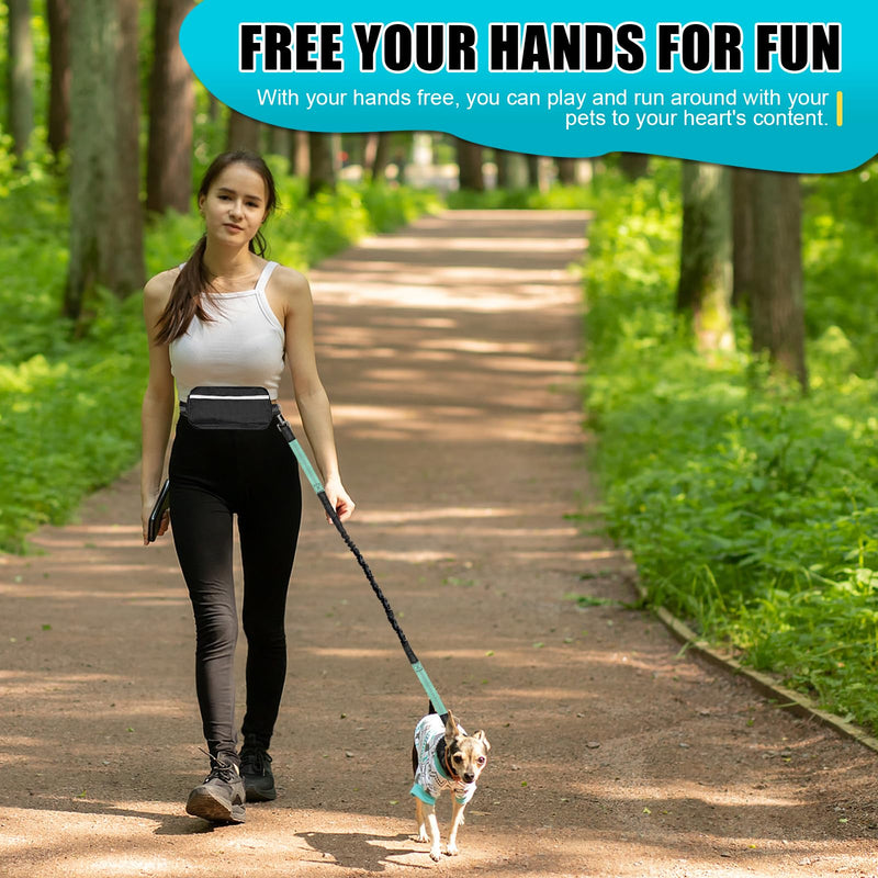 Hands Free Dog Leash with Zipper Pouch, Reflective Retractable Bungee with Double Padded Handles, Adjustable Dog Waist Leash for Running Walking Hiking Jogging Biking(Large, 25-120 lbs) - BeesActive Australia