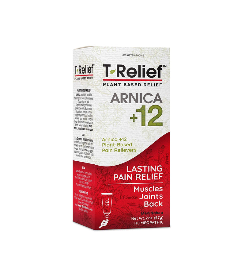 T-Relief Arnica +12 Gel Natural Actives for Back Joint Soreness Muscle Aches & Stiffness Whole Body Fast Acting Homeopathic Rub for Women & Men - 2 oz - BeesActive Australia