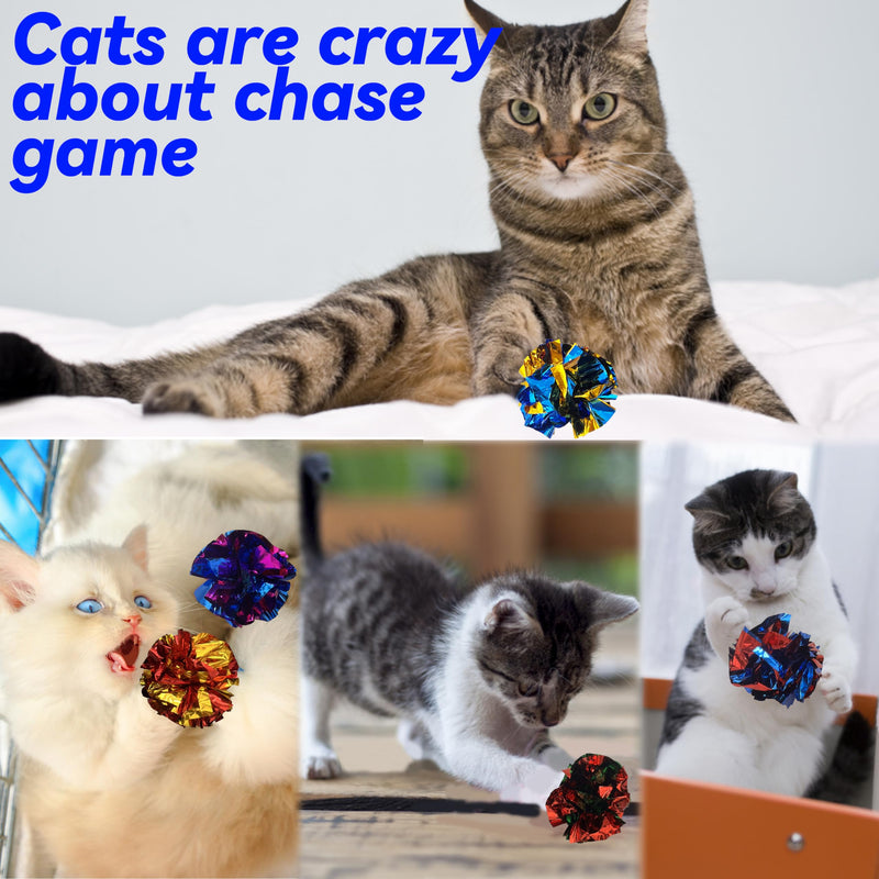 Cat Crinkle Ball Toys 10 Packs for Indoor Cats to Kill Time and Keep Fit, 2.3 Inch Colorful Mylar Crinkle Balls Attract Cats to Swat, Bite, Hunt, Interactive Toys for Cats and Kittens - BeesActive Australia