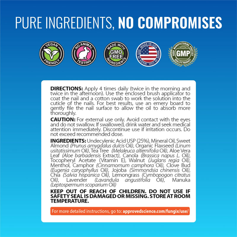 Approved Science Fungix - Undecylenic Acid & Tea Tree Oil - Serum for Fingernail and Toenail Care - Infused with Essential Oils - Nail Appearance Support - Pack of 1 0.5 Fl Oz (Pack of 1)
