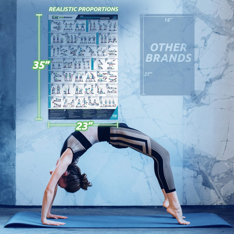 EverStretch Resistance Band Poster for Home Gym - with Video Instructions - Large 23" x 35" | Laminated Workout Chart | Resistance Band Workout Posters for Home Gym | Total Body Exercise Posters