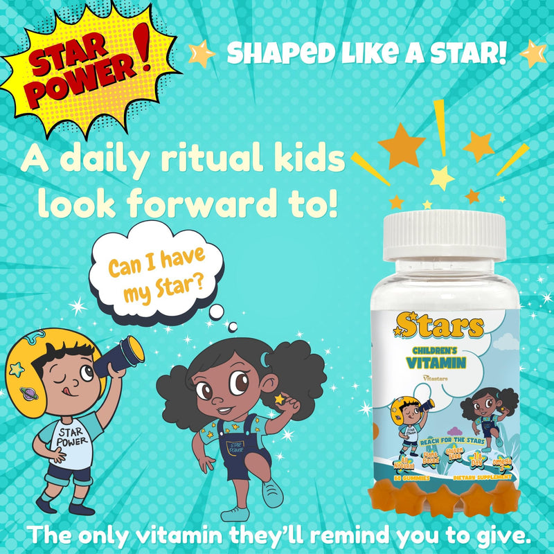Stars Kids Multivitamin Gummies with Omega 3, Vitamins for Kids with A, B, C, D, Plant Based Multi Vitamins for Children, Manganese, 60 Star-Shaped Multivitamin for Kids, Gluten-Free Gummy Vitamins Stars Children's Vitamin