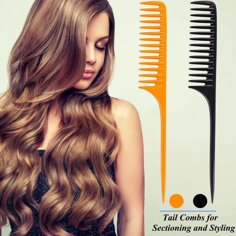 2Packs Wide Tooth Comb Rat Tail Combs for Wet Curly Hair, Premium Detangling Hair Brush Shower Comb, Anti Static Heat Resistant Teasing Combs Styling Comb Set for Women Men, Fit for All Kinds of Hair 2-Pack Tail Combs - BeesActive Australia