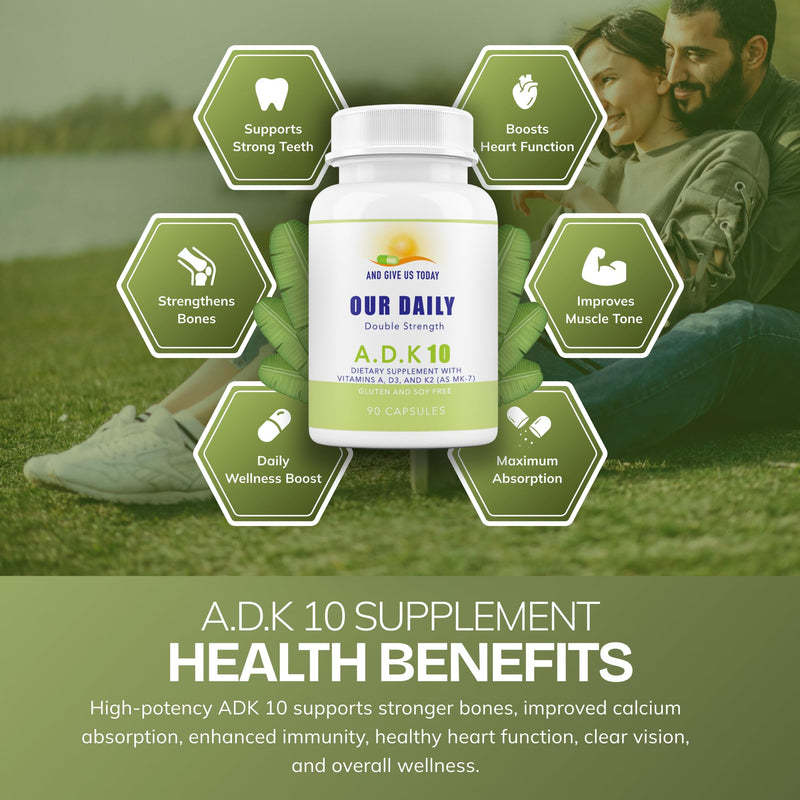 Daily Vites, ADK 10 Vitamin Supplement – 180 Capsules – High Potency Vitamin A, D3 10,000 IU & K2-MK7 – Physician Formulated for Bone, Heart & Immune Support – Non-GMO, Gluten Free (2 Pack) 90 Count (Pack of 2)