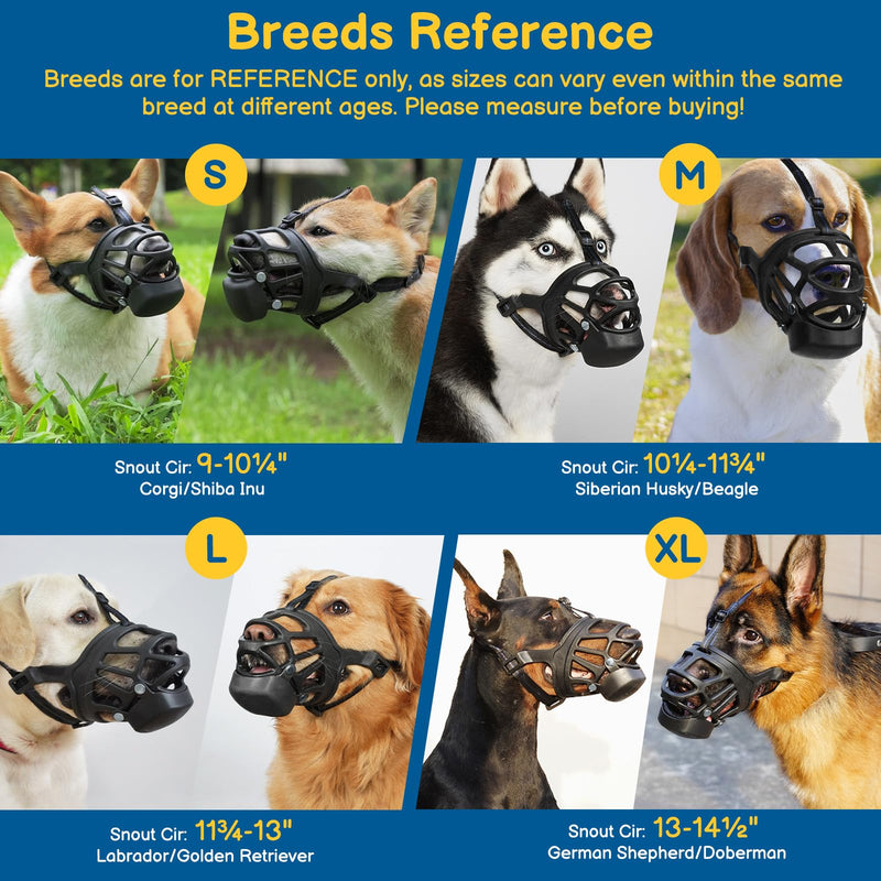 BARKLESS Basket Muzzle for Dogs, Humane Muzzle to Prevent Biting and Scavenging, Snap-on Treat Cover Helps Dogs Acclimatize Mouth Cover, Adjustable Mouth Guard for Positive Training, Grooming Black S