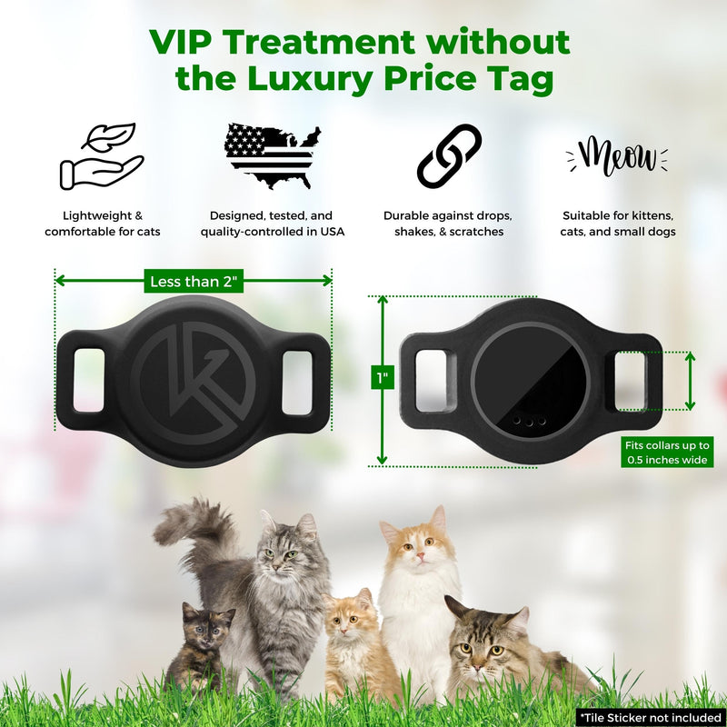 Tile Sticker Cat Collar Holder: The Smallest, Lightest, and Most Comfortable Tracking Case for Cats - Track Your Pet With iPhone Samsung Android Device - GPS For Boy Girl Kittens (Black) Black - BeesActive Australia