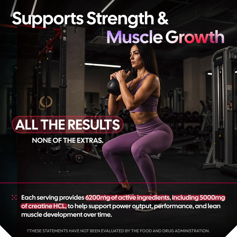 Creatine HCL Gummies for Women & Men - 120 Gummies 6200mg HCL Creatine Chews Advanced Complex with L-Taurine + Vitamin B12 for Muscle Strength, Energy Boost & Booty Gain Gummy - Mixed Berry Flavor