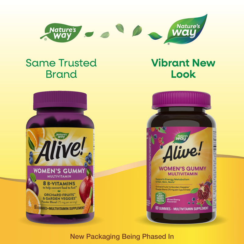 Nature's Way Alive! Women’s Gummy Multivitamin, 16 Vitamins & Minerals, Energy Metabolism*, Hair Skin & Nails*, Vegetarian, Mixed Berry Flavored, 60 Gummies - 2 Pack