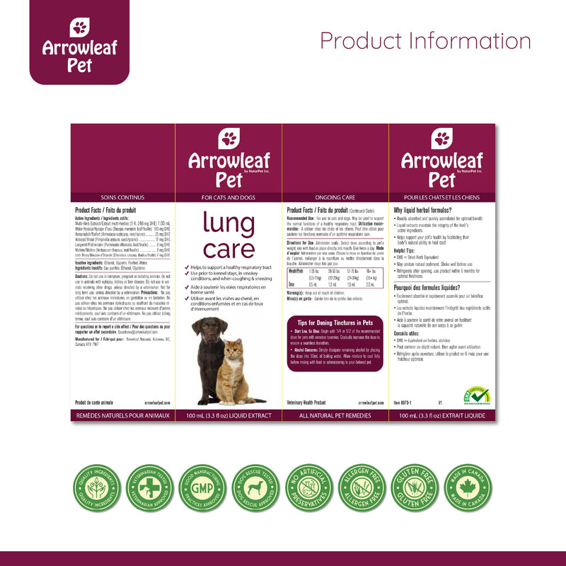 Lung Care by NaturPet Inc for Cats and Dogs | Respiratory Support for Pets with Breathing Issues | 100mL Herbal Tincture