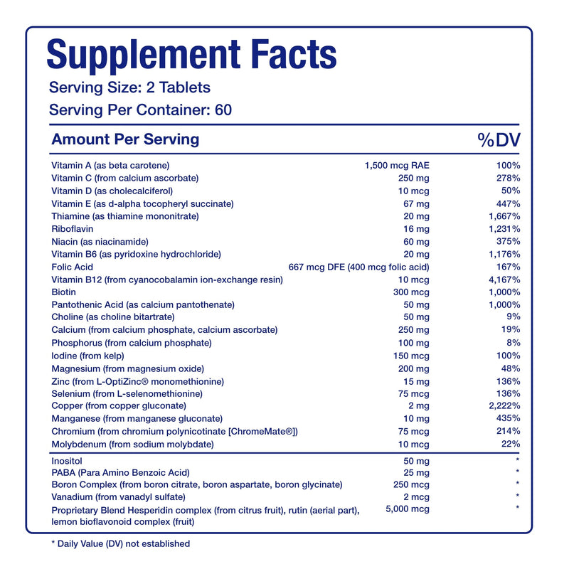 Iron Free Daily Multivitamin for Men and Women, 120 Tablets - AVED Daily Multi Vitamin and Minerals Health Supplement - Vitamins A, C, D, E, Vitamin B Complex, Zinc, Calcium, Magnesium, More