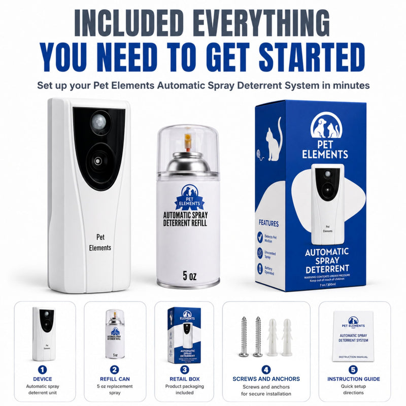 Automatic Cat Deterrent Spray - Contactless Behavior Correction - Motion Activated Sensor Air Burst - Odorless - Non-Staining - Versatile Placement Dog & Cat Repellent Spray Indoor Starter Kit (Device + 1 Can)