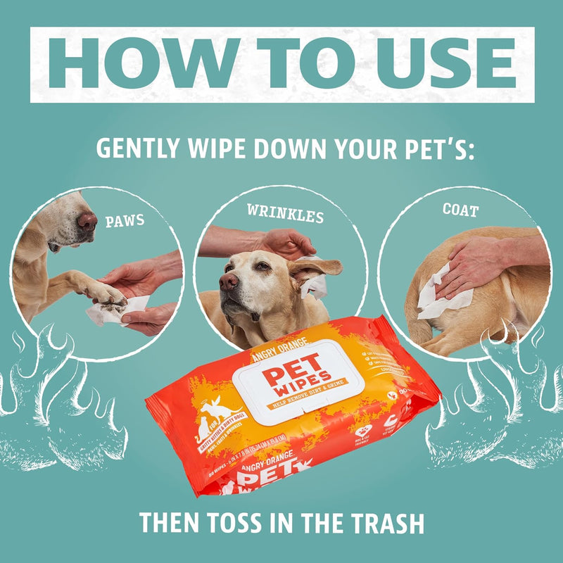ANGRY ORANGE Pet Wipes for Dogs and Cats - Unscented and Gentle - 80 Count - 1 Pack - BeesActive Australia