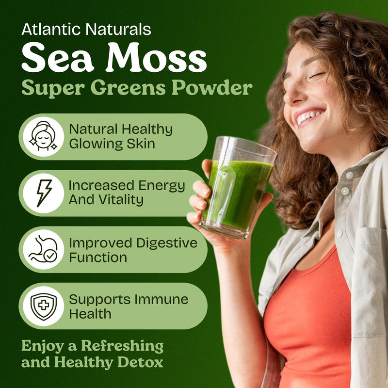 Atlantic Naturals Organic Sea Moss Super Greens Powder Superfood 5000mg | Daily Green Superfood Powder for Energy, Digestion & Immune Support | Enriched with Fruits, Veggies & Probiotics, Mixed Flavor