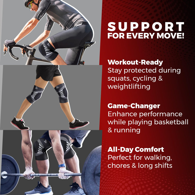 Nordic Lifting Knee Support Brace Compression Sleeves (1 Pair) - Support for Men Women Arthritis Relief & Injury Prevention Medium Grey - BeesActive Australia