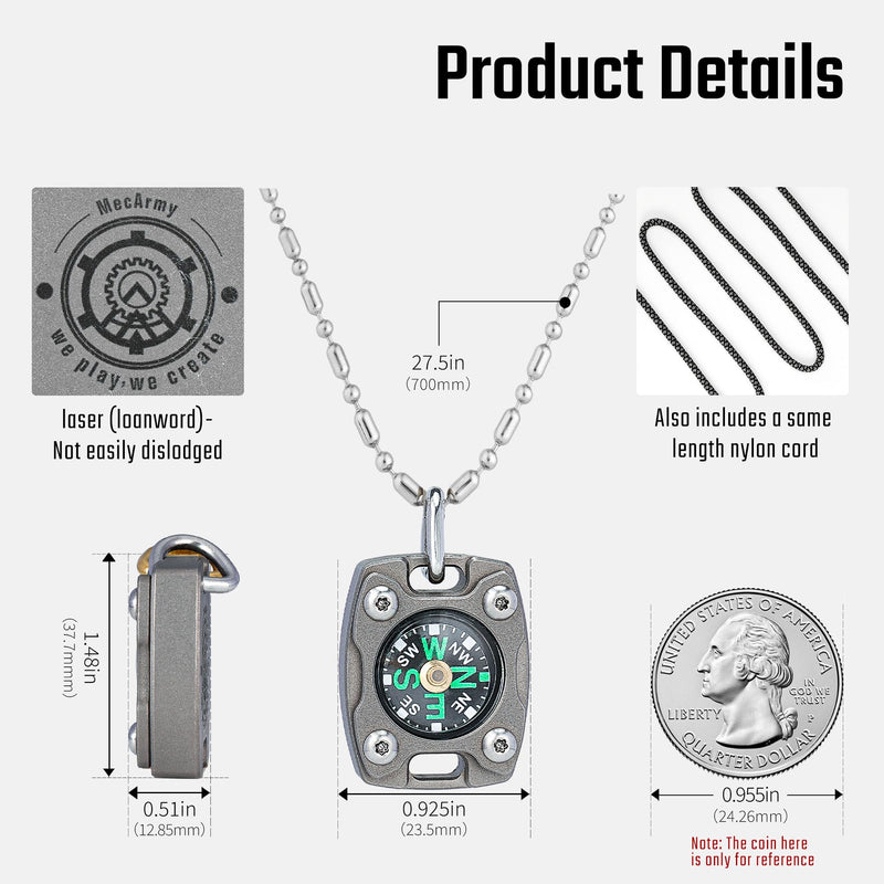 MecArmy Mini Titanium/Brass Compass, Waterproof IPX5 Pocket Compass for Hiking & Survival, Keychain & Necklace Gifts for Men & Women, Ideal Graduation & Outdoor Adventure Present CMP2-Titanium