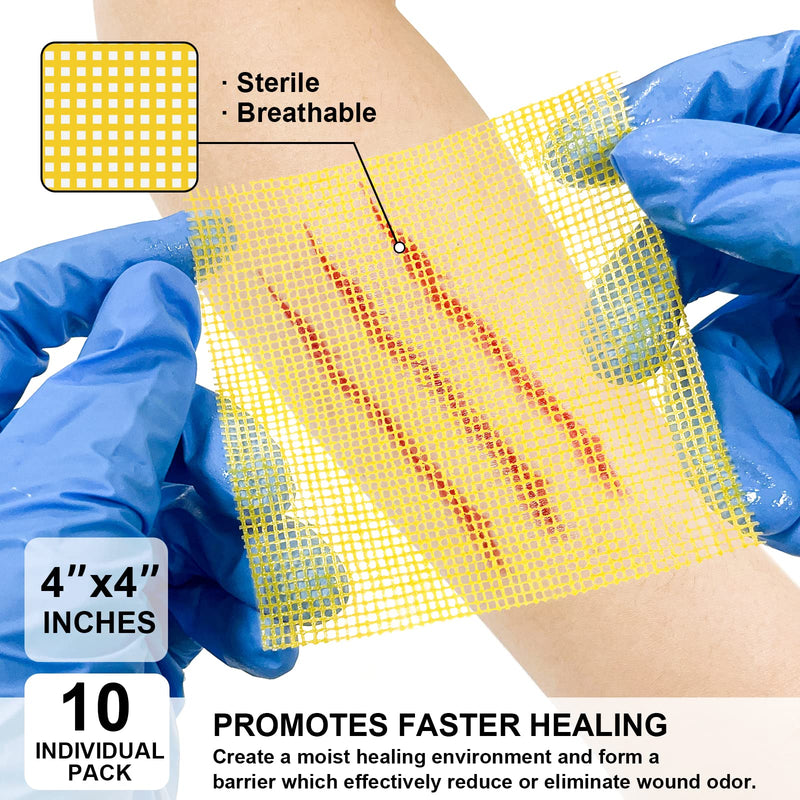 Ceeport Honey Gauze Wound Dressing, 4" x 4" Manuka Honey Wound Care, Medical Grade Honey Bandages for Wound Care, Honey Patch for Faster Healing from Burns, Abrasions, Cuts and Scalds (Pack of 10) Honey Gauze 4'' x 4'' - 10 Pack - BeesActive Australia