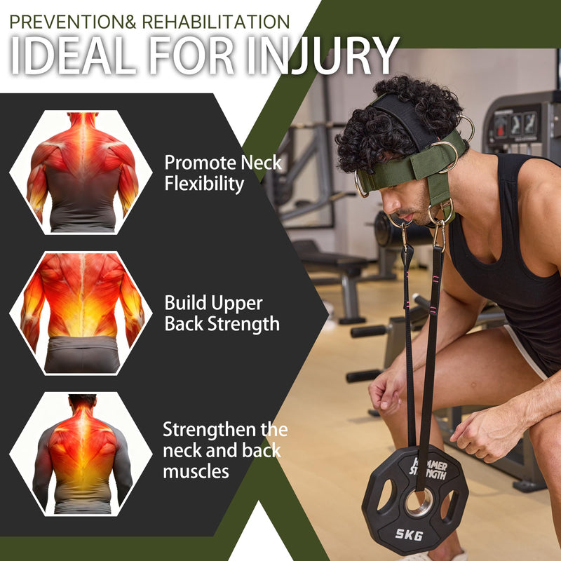 【GurZinn】 Neck Harness Trainer - Adjustable 40" (100cm) Heavy Duty Rope & Neoprene Padding | Improve Neck Strength & Reduce Neck Pain | Gym & Home Use one size Green